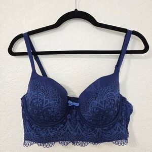 Victorias Secret 36C Demi Buste Double Blue Lace Trim‎ Bra Everyday Lingerie